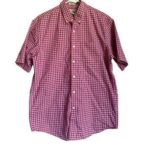 L.L.Bean Red Gingham Plaid Short Sleeve Button Up Shirt M Men's Wrinkle Resistan
